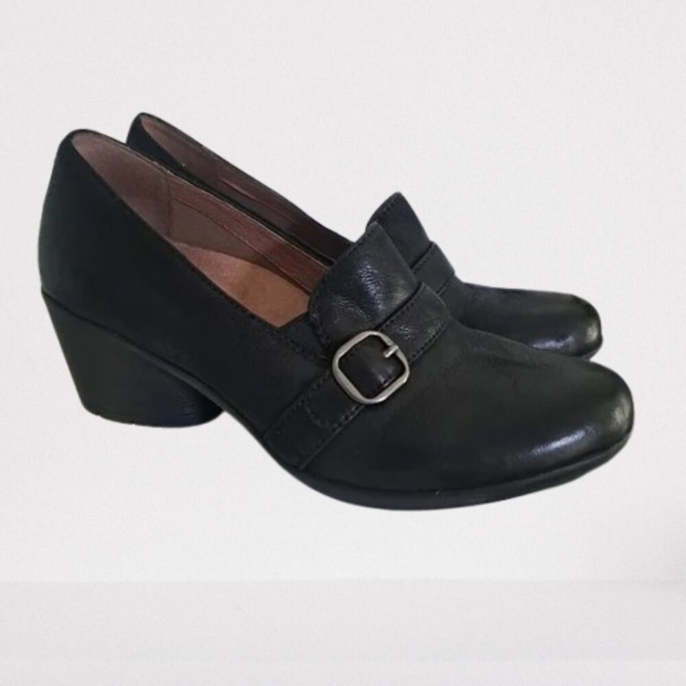 Dansko Rosalie Black Leather Block Heel Comfort Shoe Size 38/ US 7.5-8